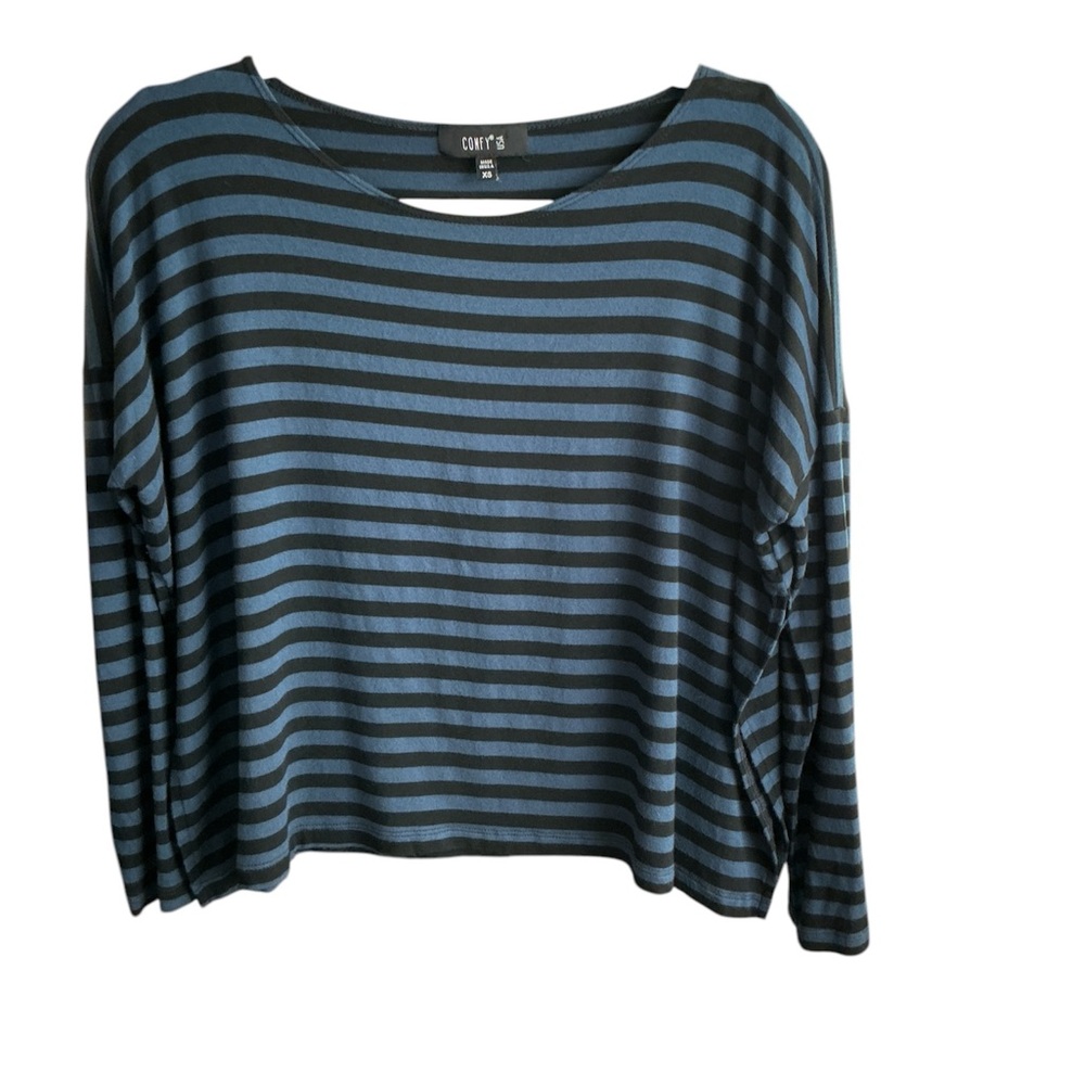 COMFY Casual Blue and Black Striped Top - XS